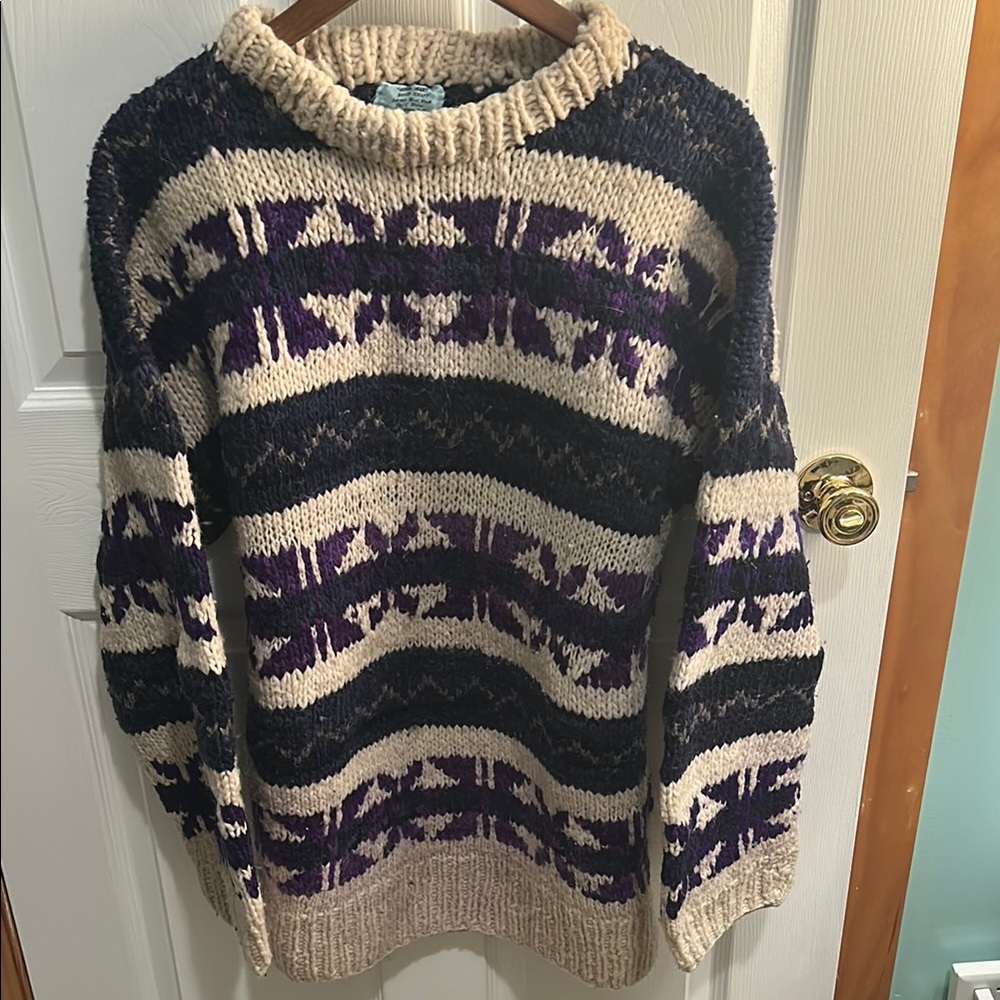 Cozy Striped Sweater - Purple and Cream